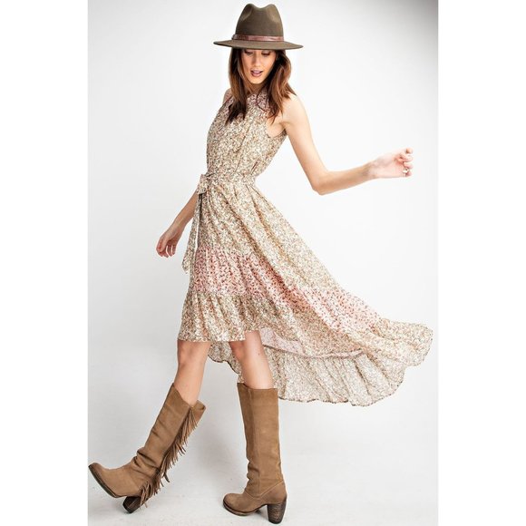 Easel Brand. Dress. Hi/Low. Beige/Floral Print. Sizes Small, Medium & Large. NWT - Picture 3 of 4